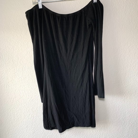 Revolve By the Way Lucie Ruched Off Shoulder Long Sleeve Mini Dress Black Small - Picture 7 of 8